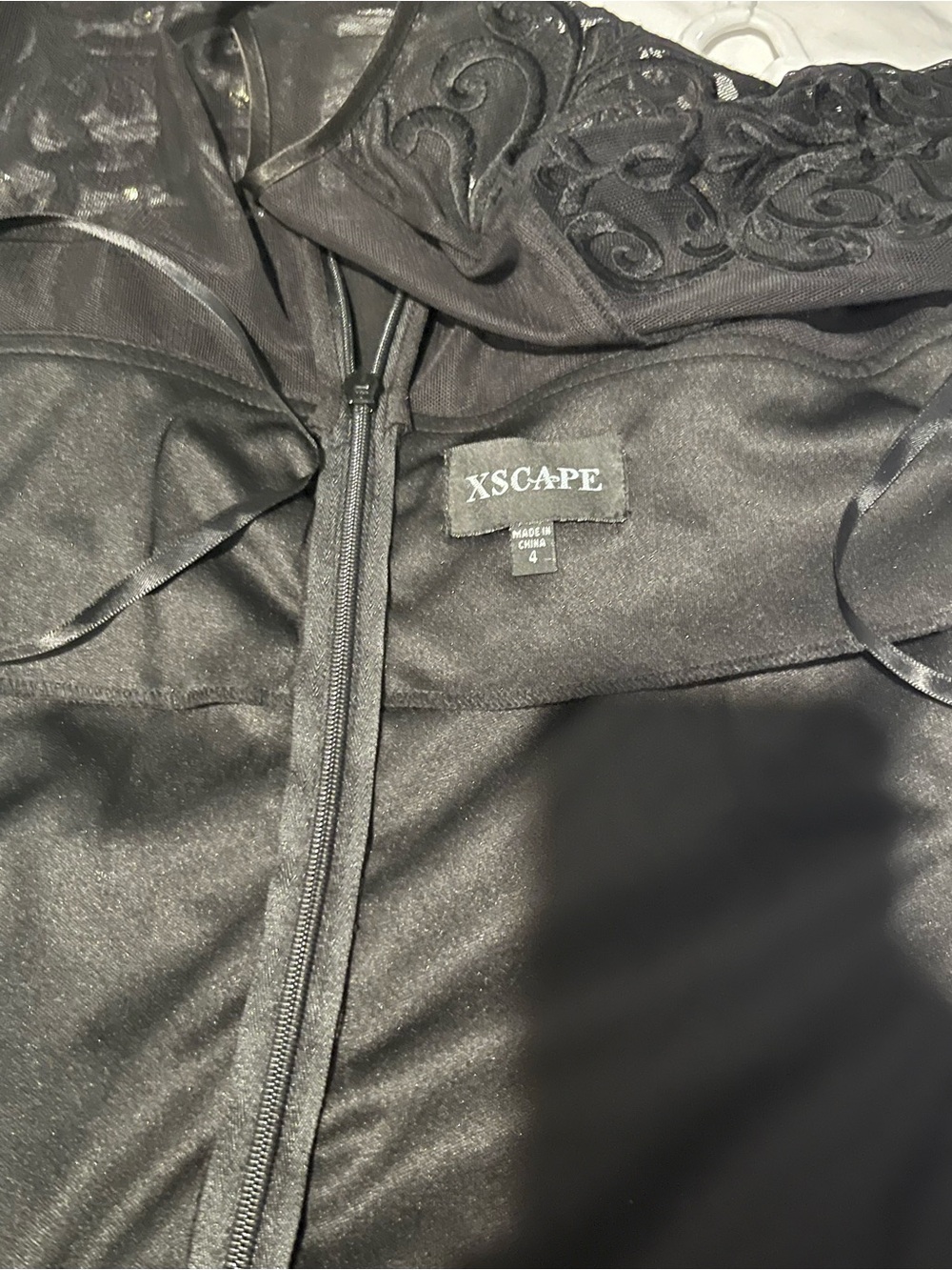Xscape Black Long-Sleeve Embroidered Sheer Cocktail Dress - Picture 4 of 10